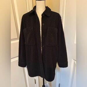 Womans Black Sherpa/teddy button down longer Jacket
